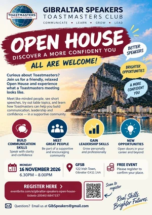 Gibraltar Speakers Toastmasters Open House — 16 November