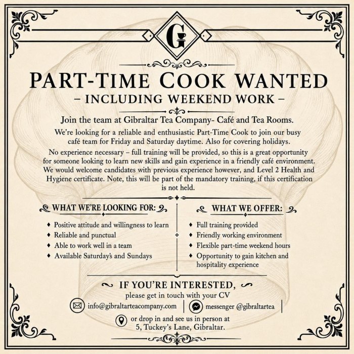 Cocinero/a a Tiempo Parcial