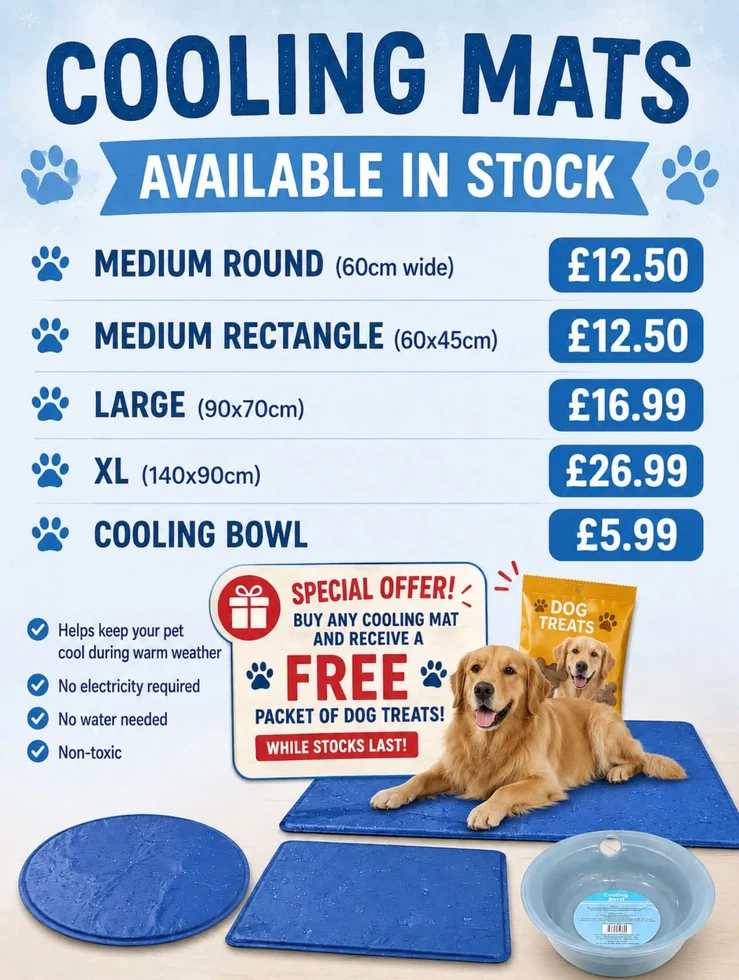 Cooling mats and free dog treats