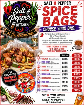Spice Bag Meals and Chicken Burger with Chips and Curry